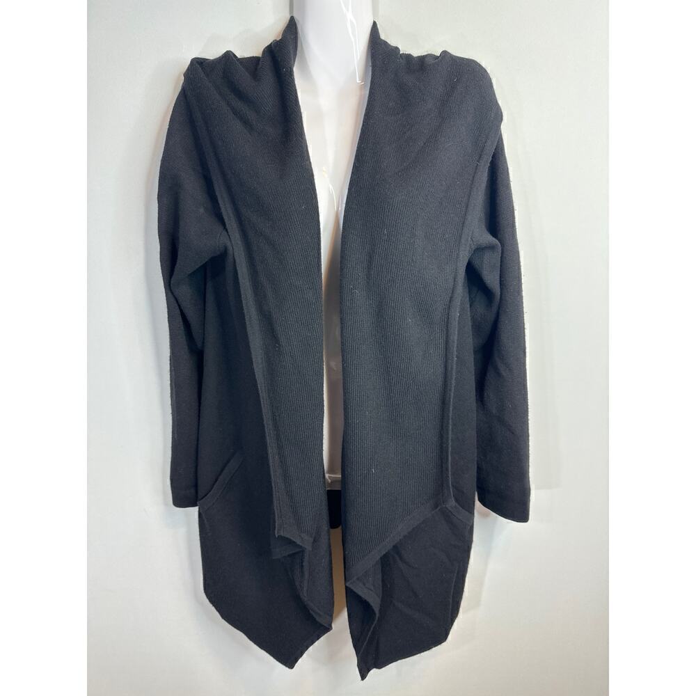 J. Jill Black Wool Blend Topper Hooded Open Cardigan Sweater Size S